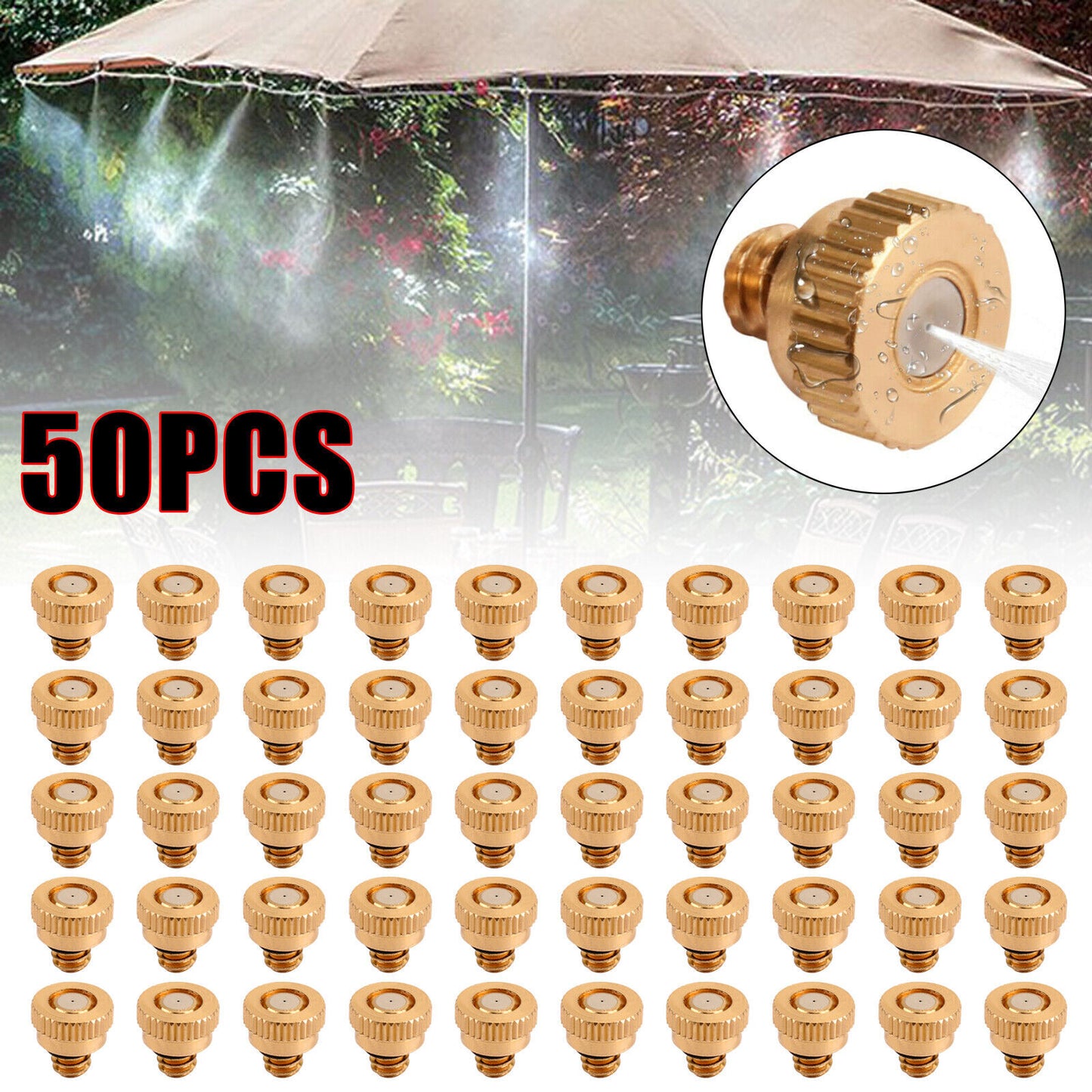 50X Brass Misting Nozzles Water Mister Sprinkle For Cooling System 0.024" 10/24