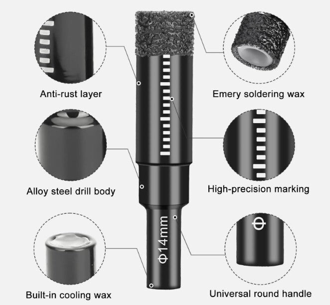 5x Dry Diamond Drill Bit Round Shank Hole Saw For Porcelain Granite Tile Ceramic