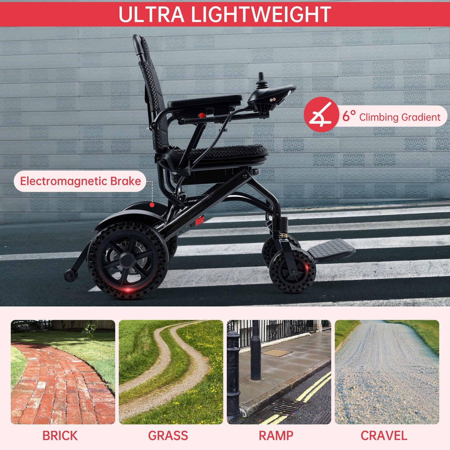 360W Electric Wheelchair Lightweight Folding Wheelchair for Adults Seniors_Black