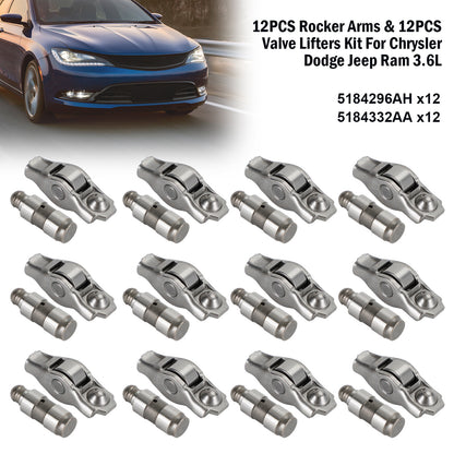 12PCS Rocker Arms & 12PCS Valve Lifters Kit For Chrysler Dodge Ram 3.6L