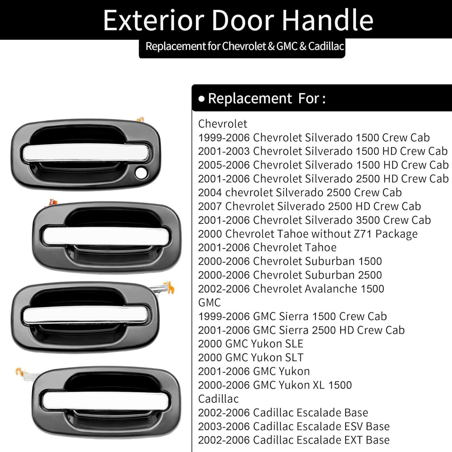4X Exterior Door Handle Chrome Lever Fit 99-07 Chevy GMC Yukon Cadillac 15182406