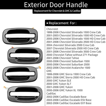 4X Exterior Door Handle Chrome Lever Fit 99-07 Chevy GMC Yukon Cadillac 15182406