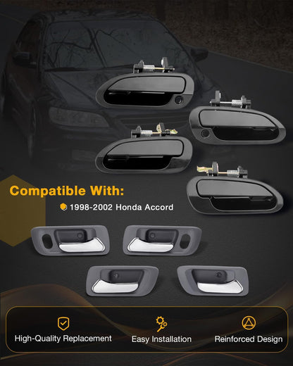 8Pcs Exterior Interior Door Handles Kit Front & Rear Side Fit 98-02 Honda Accord