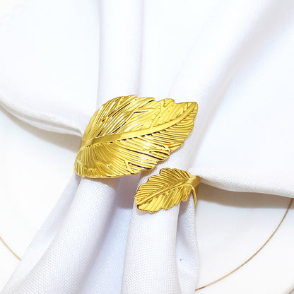 12PCS Napkin Rings Leaf Napkin Holder Adornmen Alloy Golden