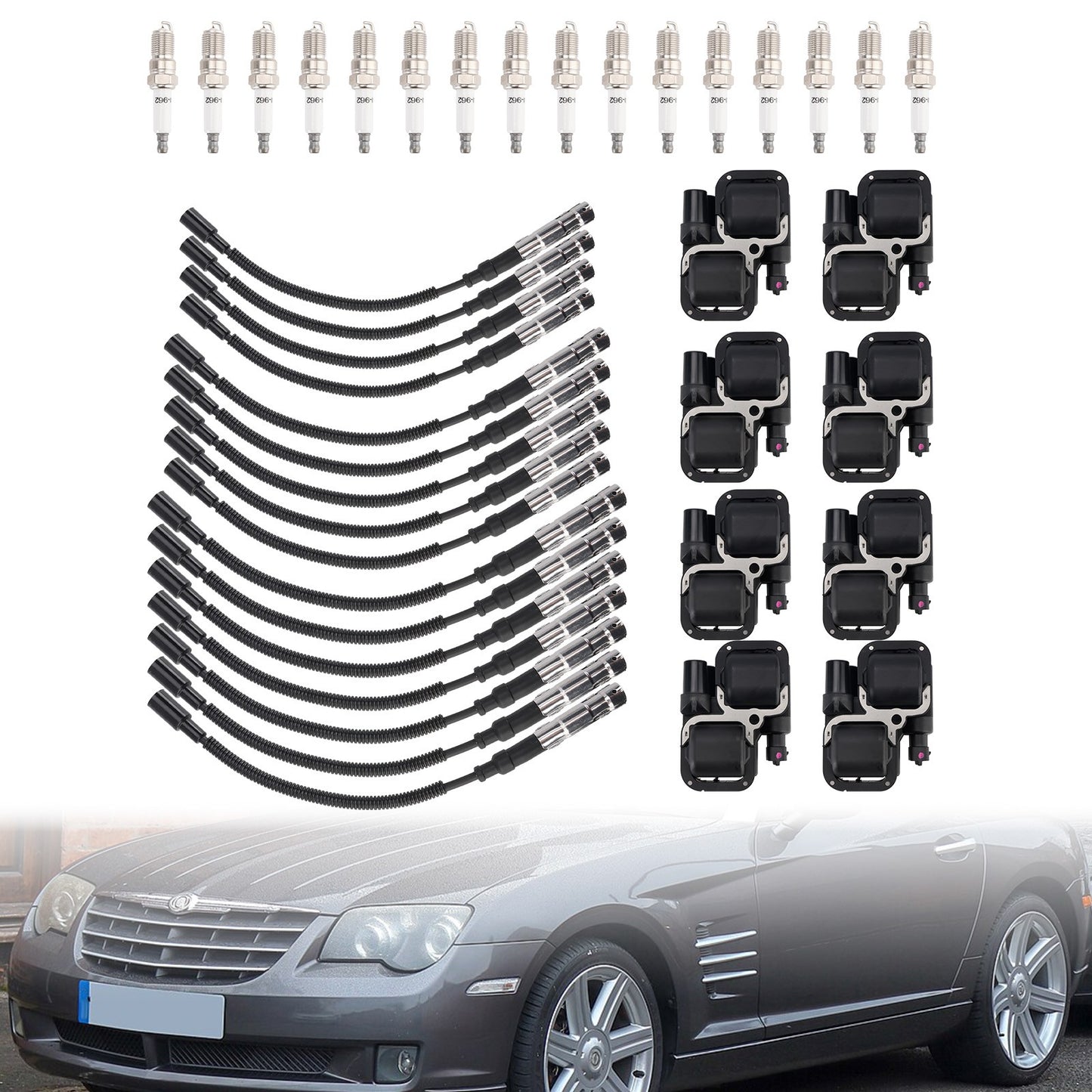 8x Ignition Coil+16xSpark plug+Wire Set UF359 For Mercedes-Benz C CLK ML Class