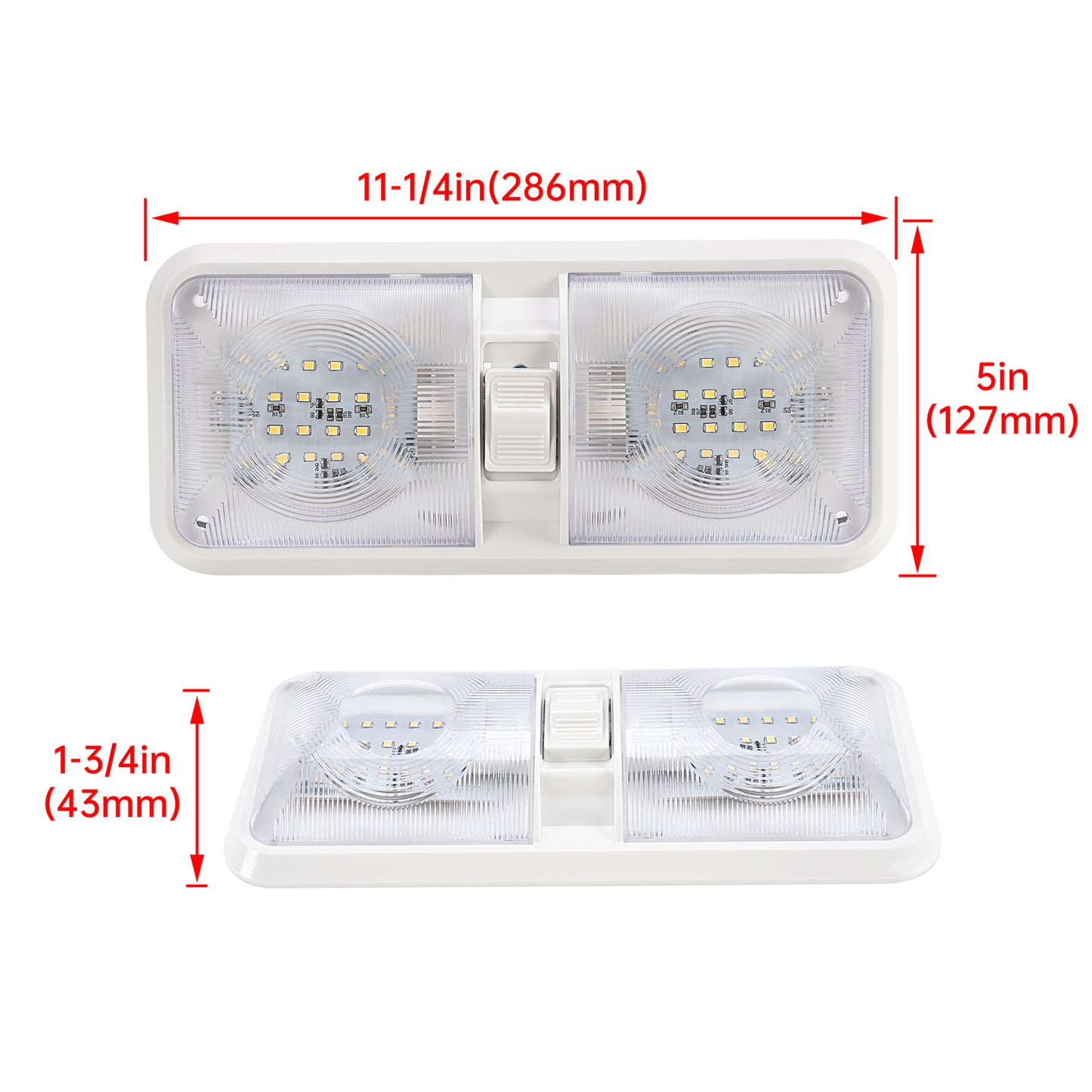 Solid Spare 2PCS 12V LED White Ceiling Fixture Double Dome Light For Camper Trailer RV