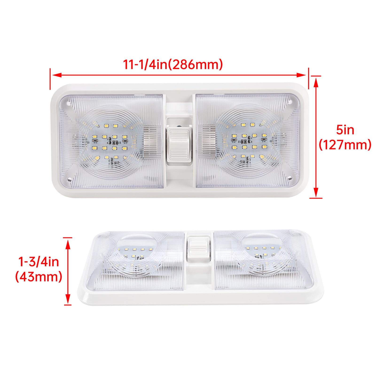 Solid Spare 2PCS 12V LED White Ceiling Fixture Double Dome Light For Camper Trailer RV