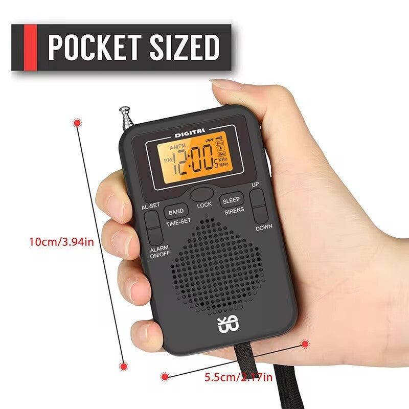 Portable Pocket AM FM Radio w/Digital LCD Screen Display Loud Speaker for Sports