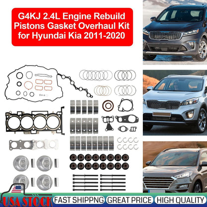 G4KJ 2.4L Engine Rebuild Pistons Gasket Overhaul Kit for Hyundai Kia 2011-20