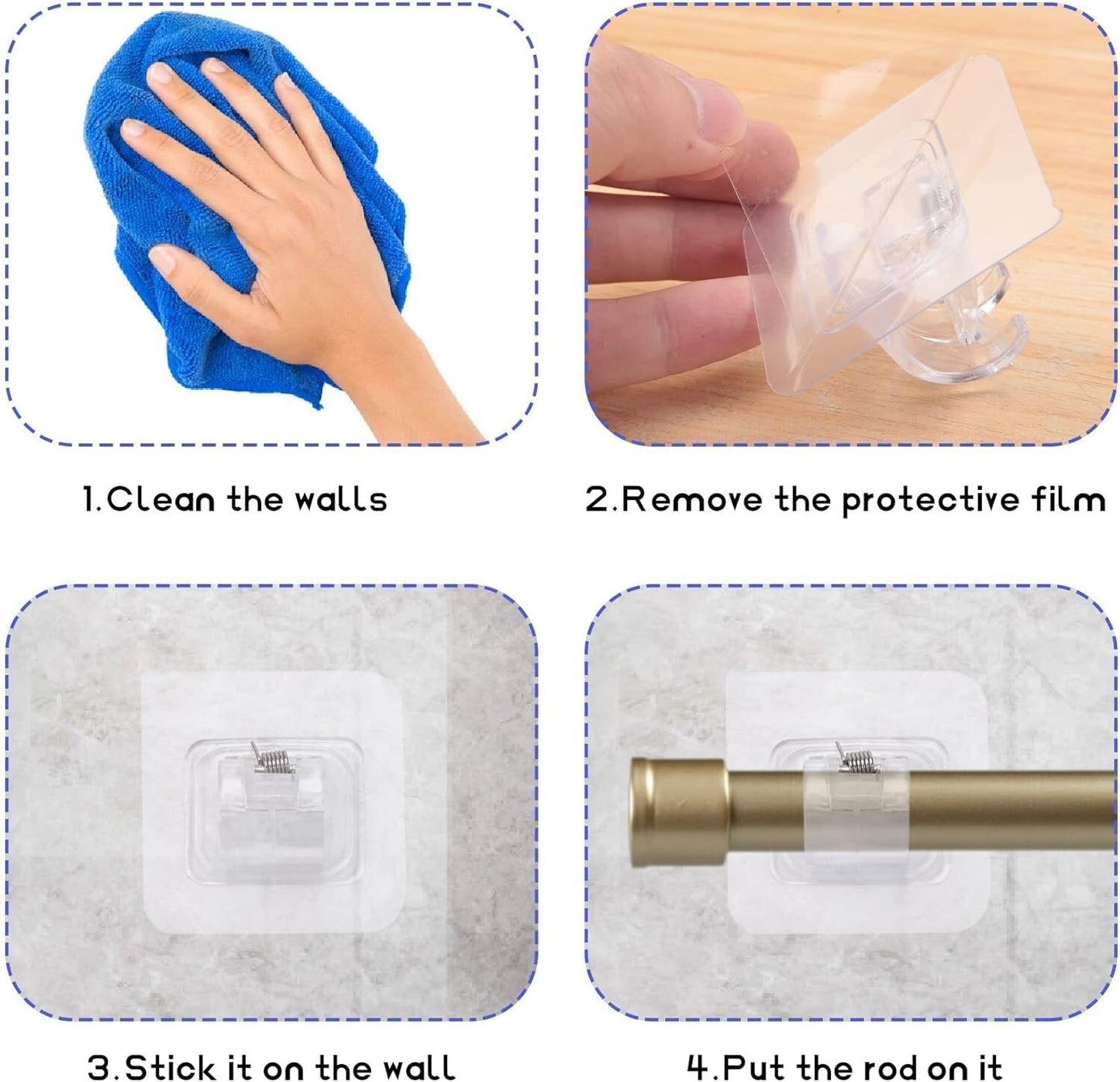 10Pcs Nail Free Bracket Self Adhesive Holder Hooks Adjustable Curtain Rod Clips