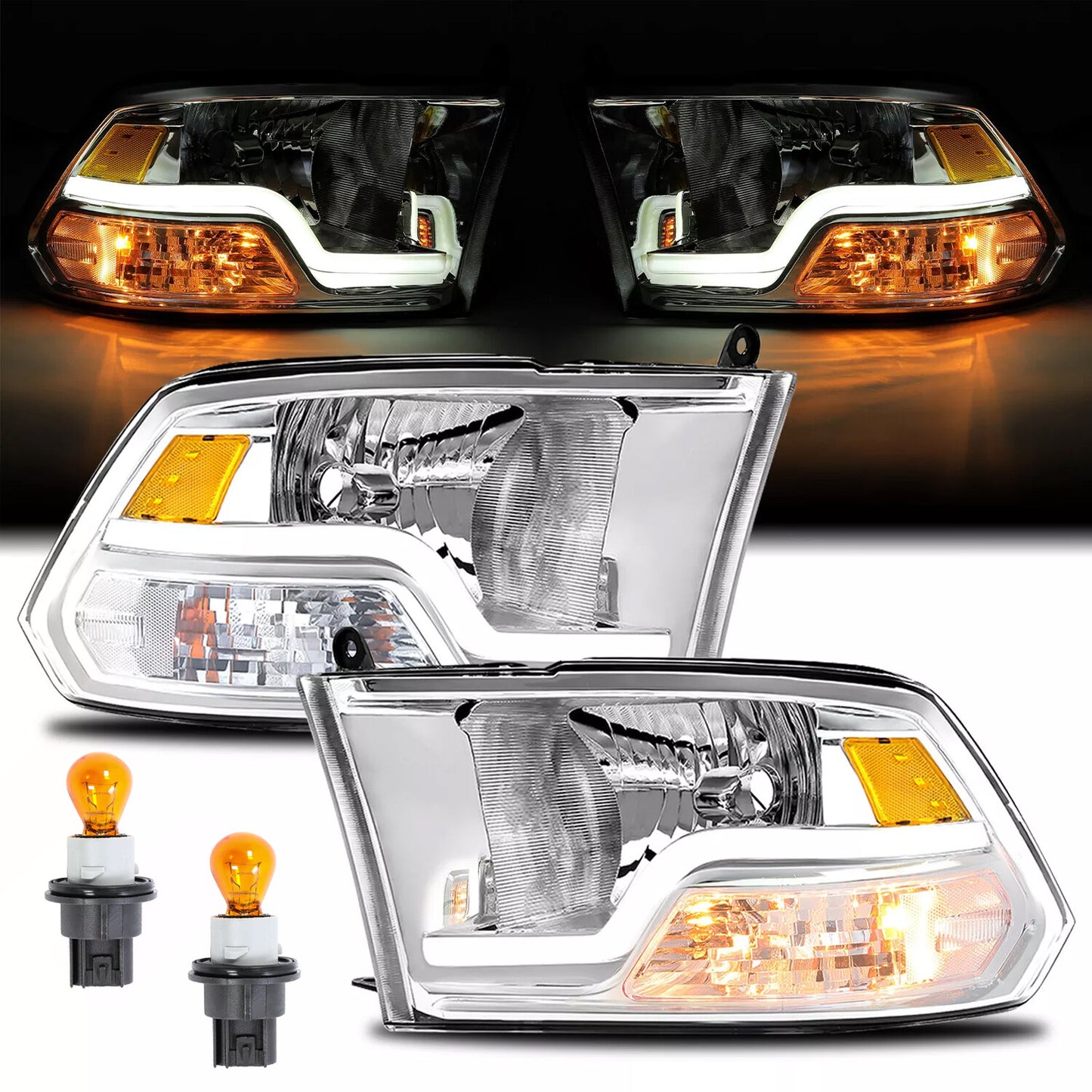 Solid Spare For 09-18 Dodge Ram 1500 2500 3500 Sequential Turn Signal Headlights w/LED DRL
