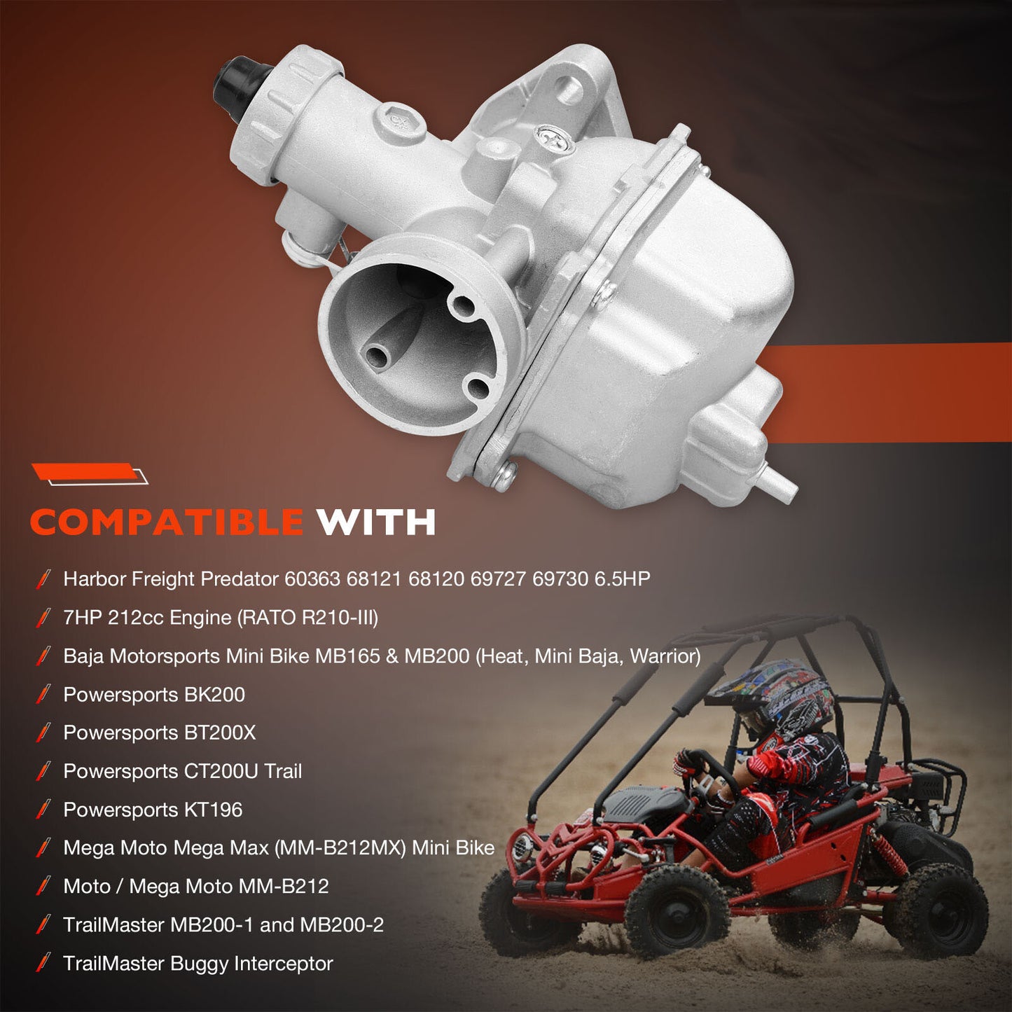 VM22 212cc Carburetor Kit For Mini Bike Baja Coleman CT200U BT200X M200 KT196