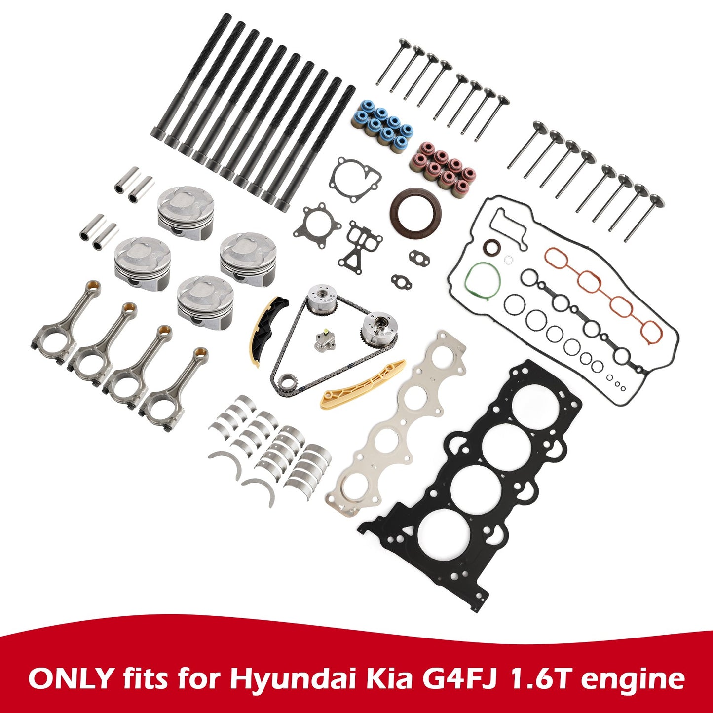G4FJ 1.6T Engine Piston Gasket Valve Bearing Timing Kit w/ Rods for Hyundai KIA