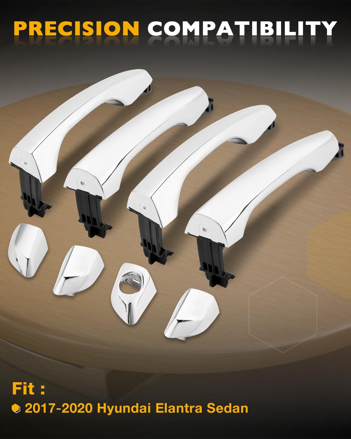 82651F2010 Chrome Outside Exterior Door Handle Set Fit 2017-2020 Hyundai Elantra