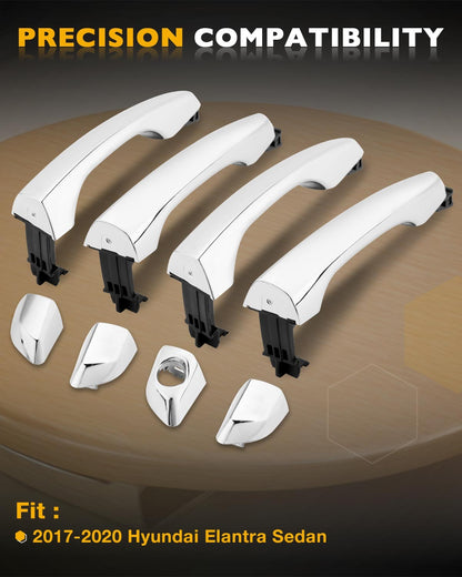 82651F2010 Chrome Outside Exterior Door Handle Set Fit 2017-2020 Hyundai Elantra