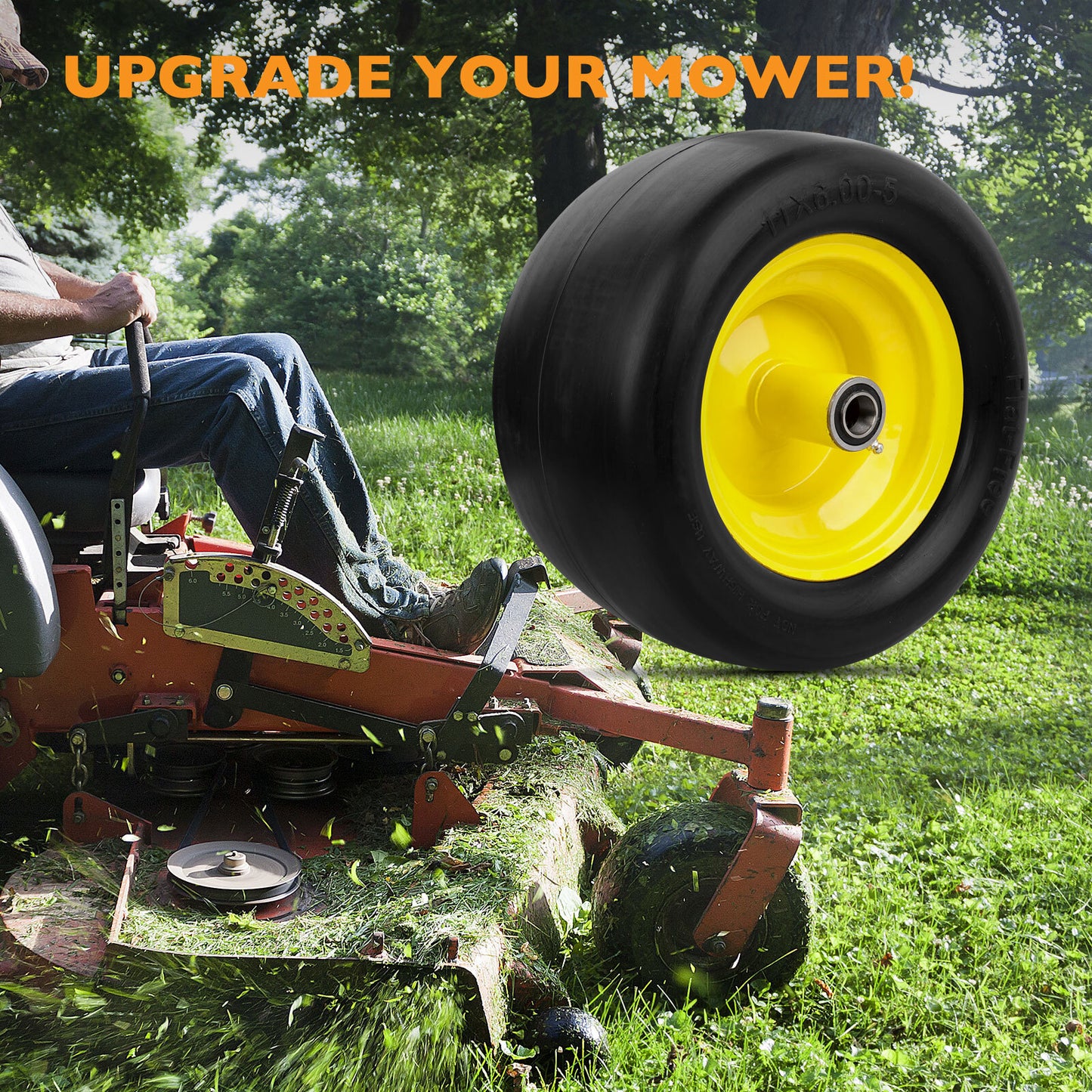2x 11x6.00-5 Front Flat Free Tire Wheel Set w/ Bearings For Zero-Turn Lawn Mower