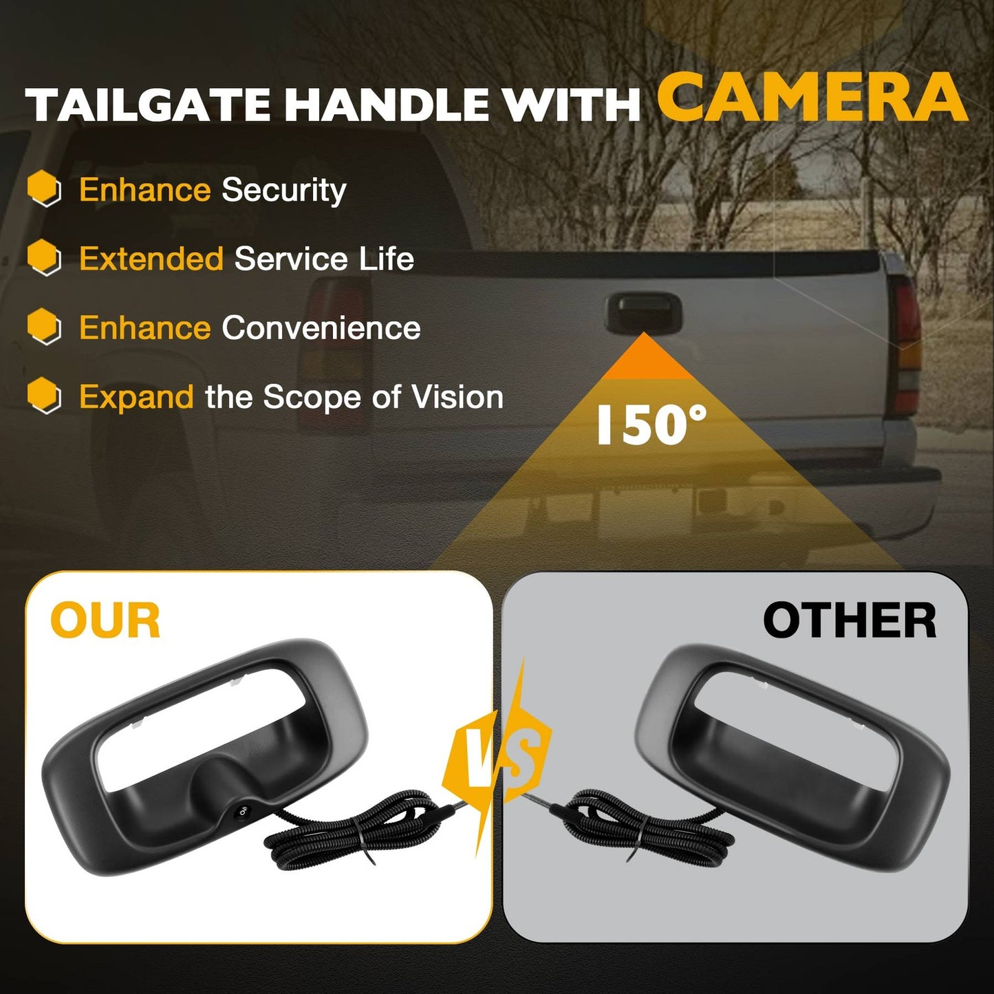 Upgrade Metal Tailgate Handle Backup Camera For 99-07 Chevy Silverado GMC Sierra