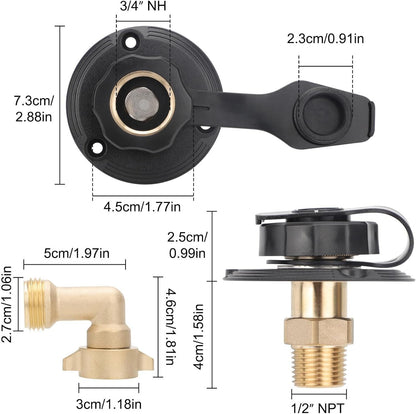 RV City Water Fill Inlet Kit with Check Valve Flange Solid Brass Hose Connector
