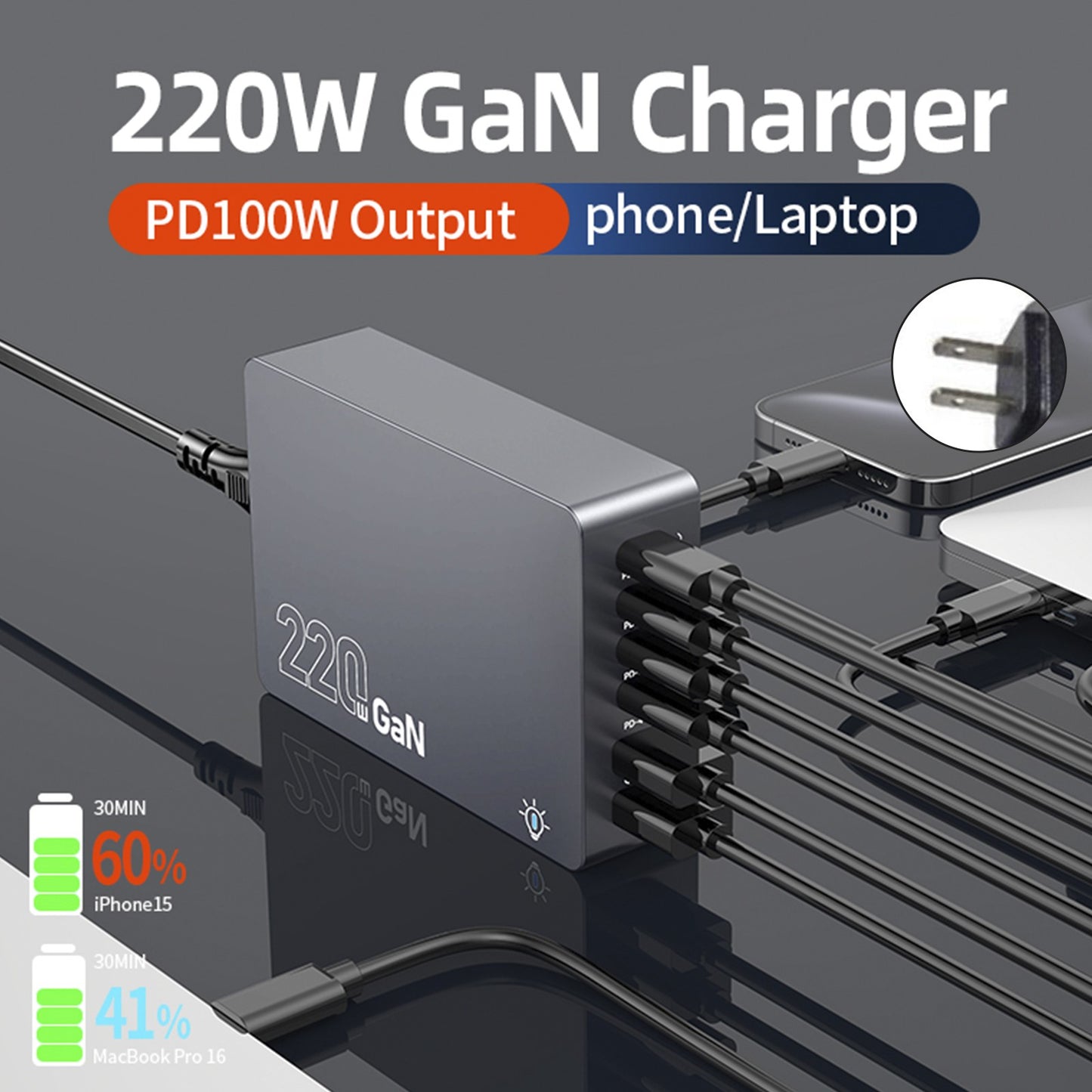 F8A Charging Station USB 6-Port Fast Charger PD100W Charging Stand Smart Charger