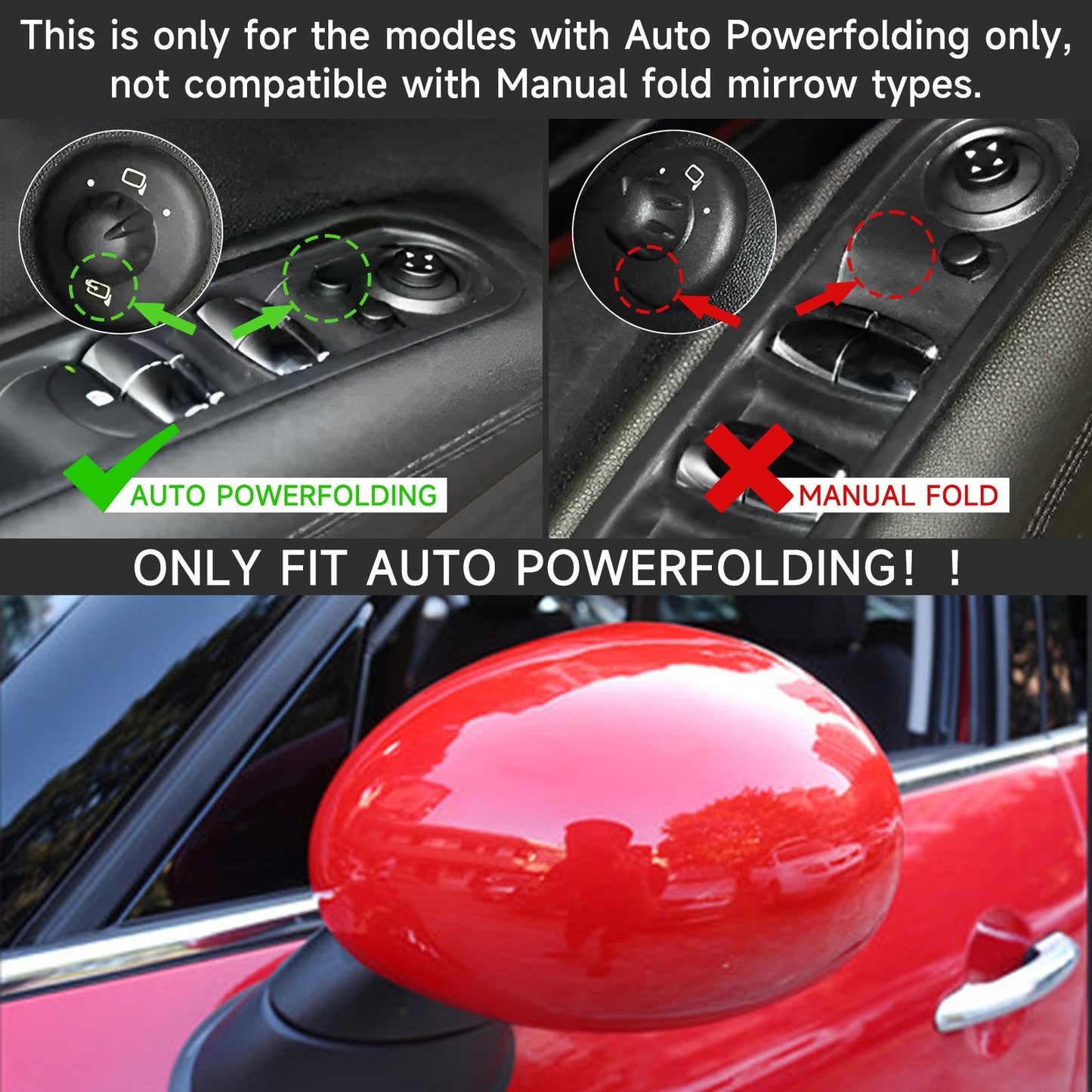 Mirror Covers fit MINI Cooper R55 R56 R57 R59 R58 R60/R61 Power Fold Mirror