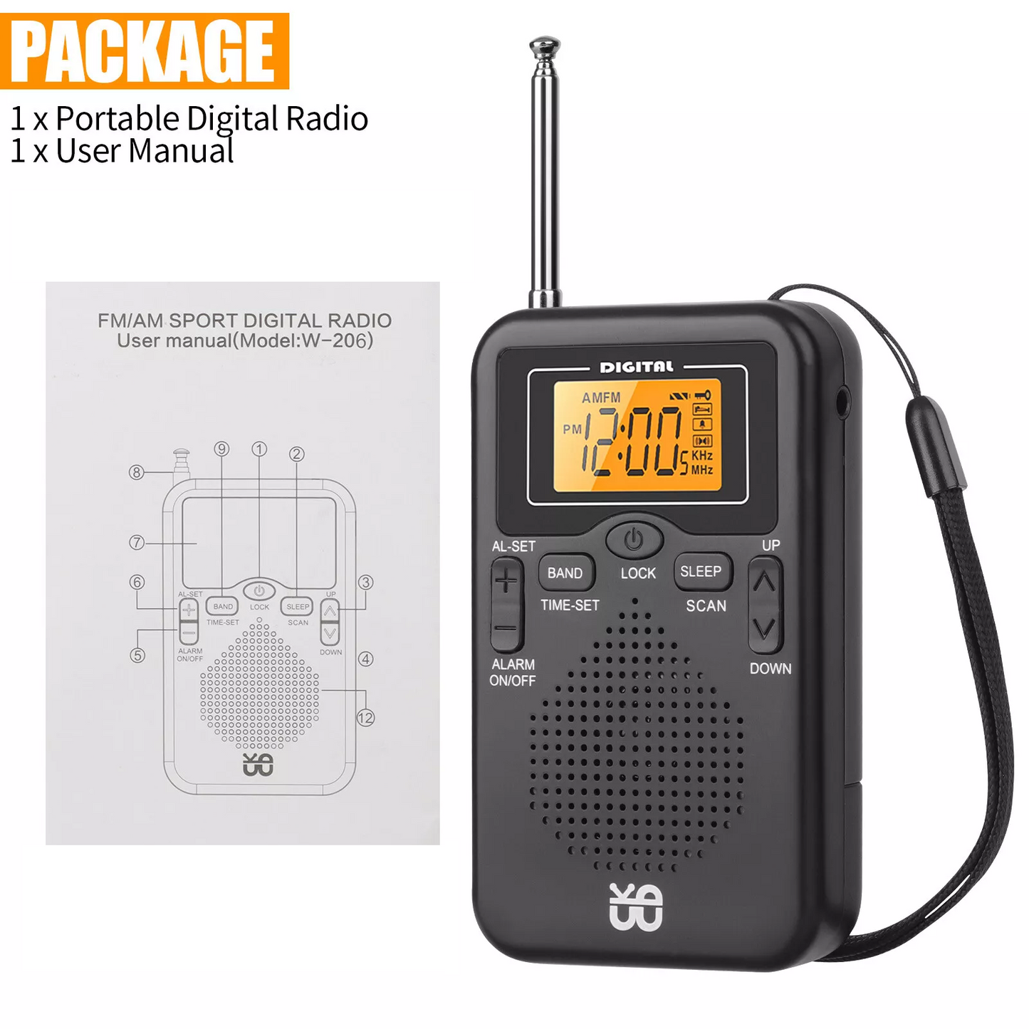 Portable Pocket AM FM Radio w/Digital LCD Screen Display Loud Speaker for Sports