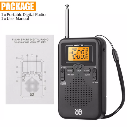 Portable Pocket AM FM Radio w/Digital LCD Screen Display Loud Speaker for Sports