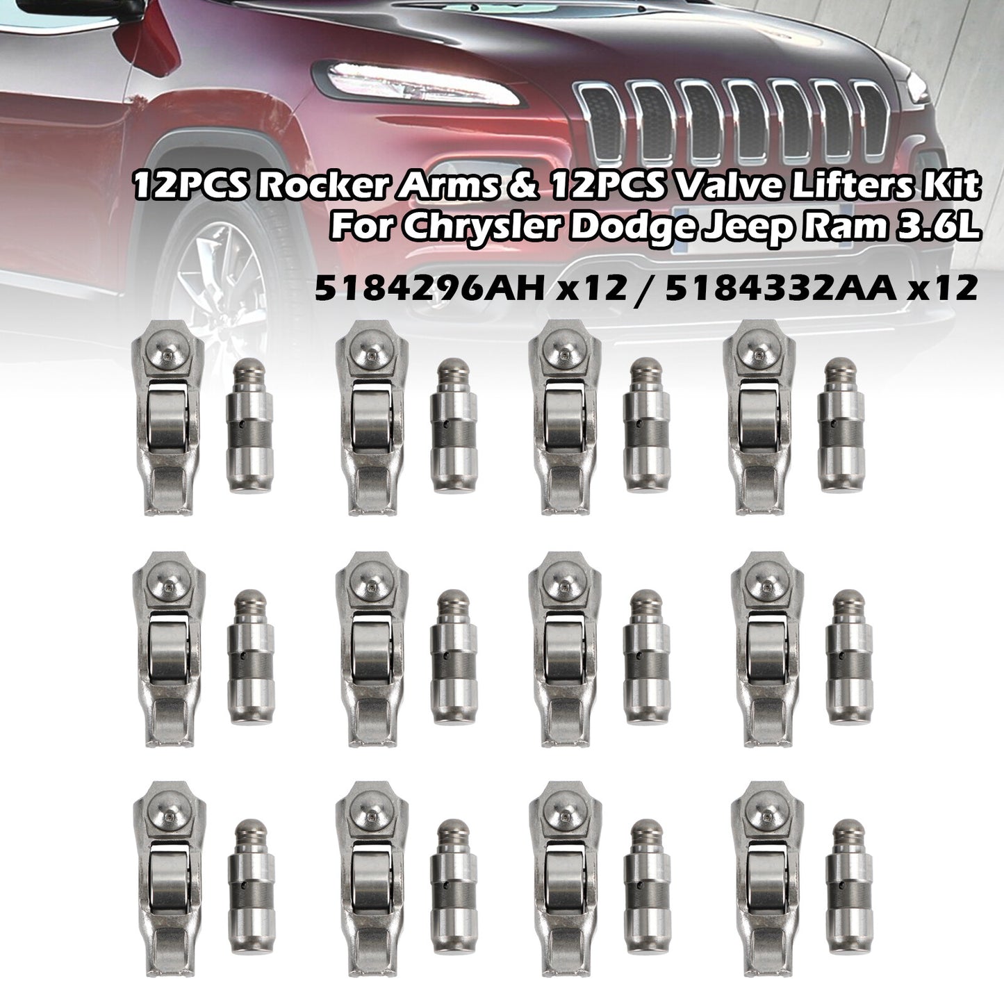 12PCS Rocker Arms & 12PCS Valve Lifters Kit For Chrysler Dodge Ram 3.6L