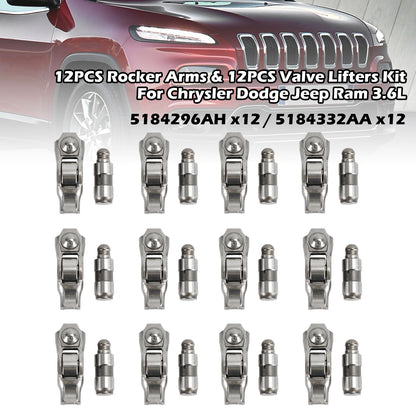 12PCS Rocker Arms & 12PCS Valve Lifters Kit For Chrysler Dodge Ram 3.6L