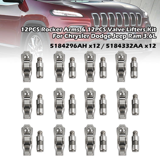12PCS Rocker Arms & 12PCS Valve Lifters Kit For Chrysler Dodge Ram 3.6L