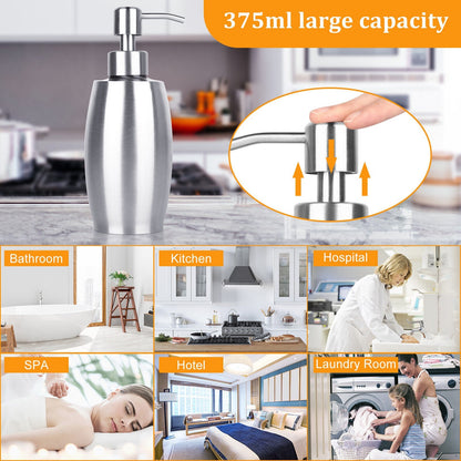 375ML Sink Soap Dispenser Kitchen Stainless Steel Hand Liquid Pump Lotion Bottle