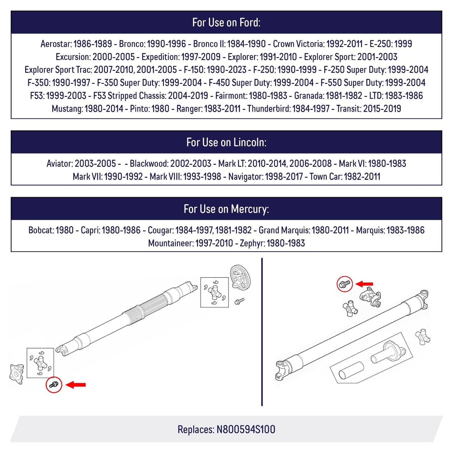 Driveshaft Yoke Bolts Replacement for Ford, M12-1.75x25 - N800594S100