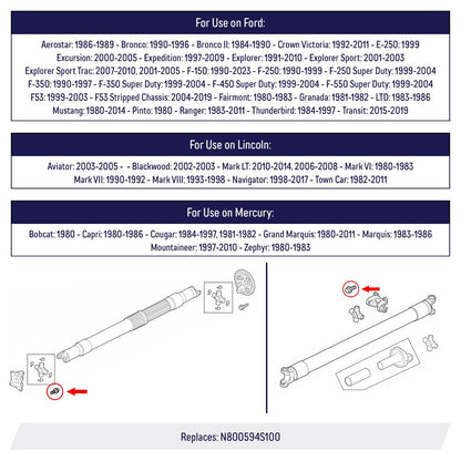 Driveshaft Yoke Bolts Replacement for Ford, M12-1.75x25 - N800594S100