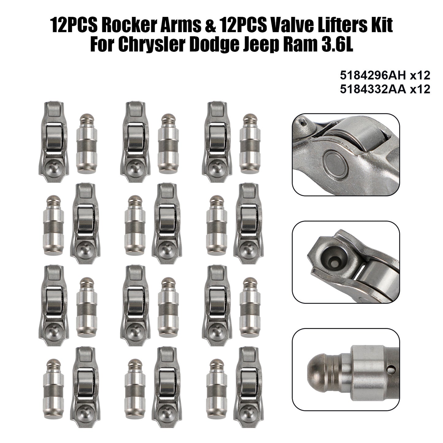 12PCS Rocker Arms & 12PCS Valve Lifters Kit For Chrysler Dodge Ram 3.6L