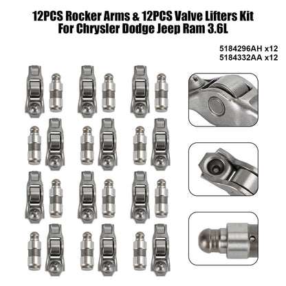 12PCS Rocker Arms & 12PCS Valve Lifters Kit For Chrysler Dodge Ram 3.6L