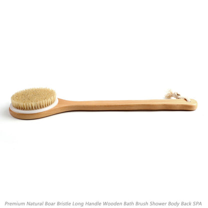 Premium Natural Boar Bristle Long Handle Wooden Bath Brush Shower Back SPA