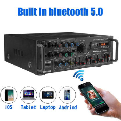 Sunbuck Bluetooth 5.0 HiFi Stereo Power Amplifier 2000W Home Audio FM USB AUX