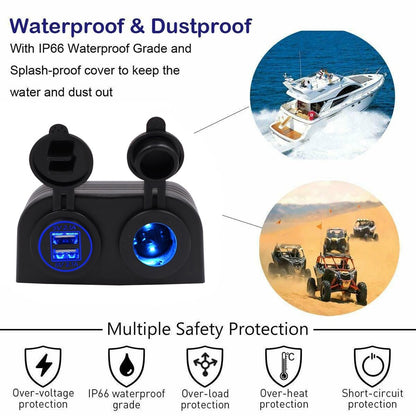 12V Dual USB 4.2A Charger Power Socket Outlet Surface Mount Fit Car Marine
