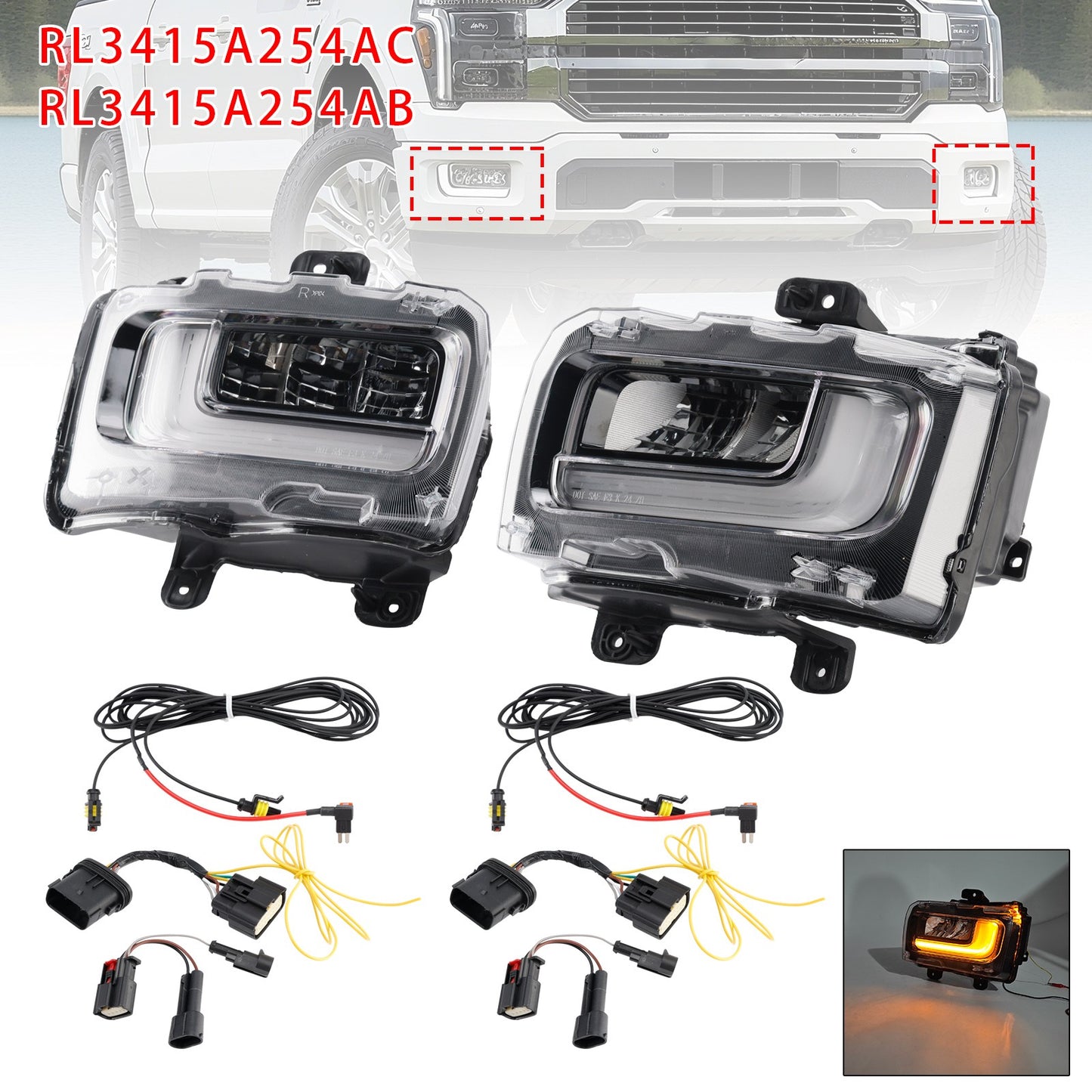 Pair LED Front Fog Light Lamp For Ford F150 2024-2025 RL3415A254AB RL3415A254AC