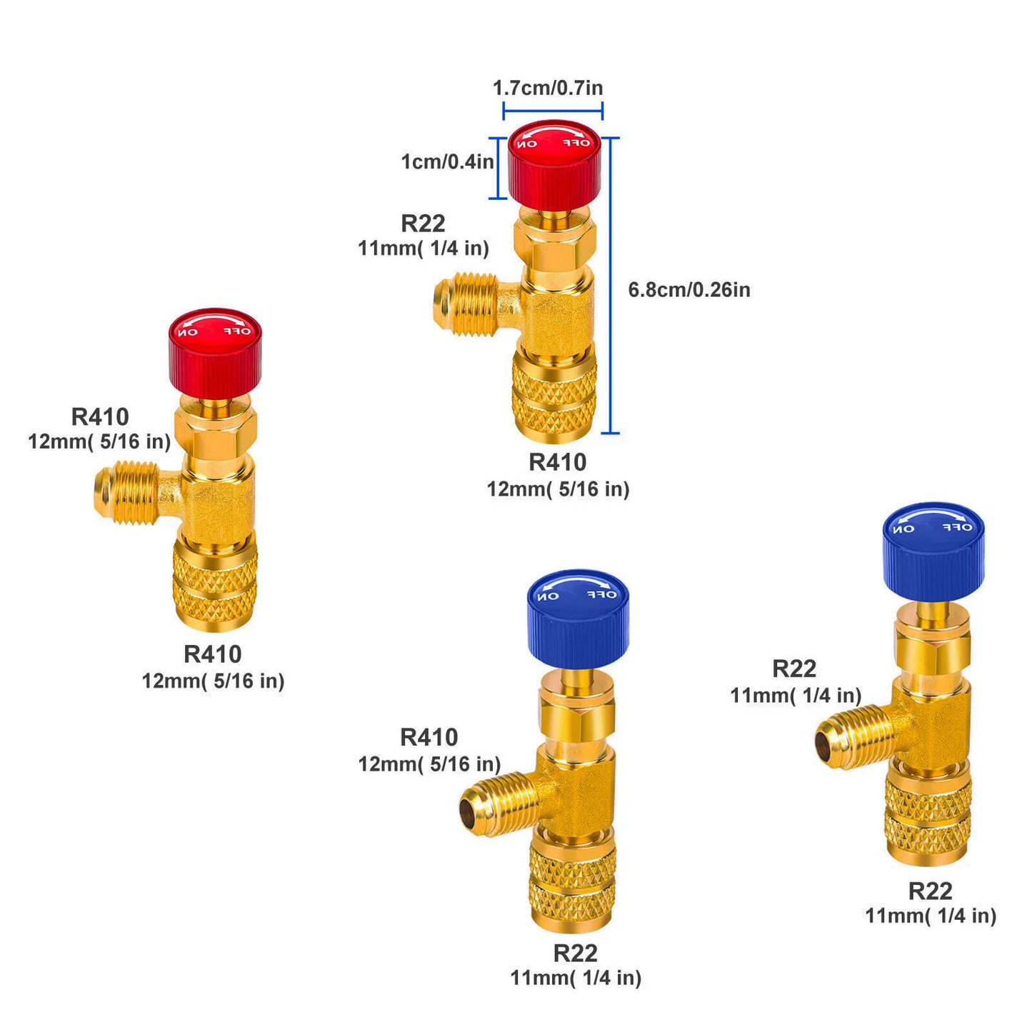 4pcs Air Conditioning Refrigerant Charging Valve, Safety Adapter for R22 R410A