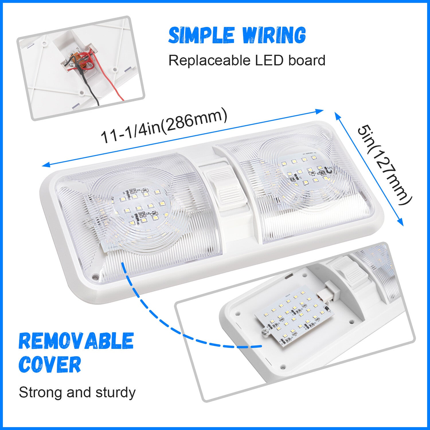 Solid Spare 2PCS 12V LED White Ceiling Fixture Double Dome Light For Camper Trailer RV
