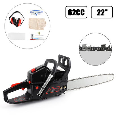??62cc Gas Chainsaw 22" Bar Gasoline Powered Chain Saw 2 Cycle Engine Cutting