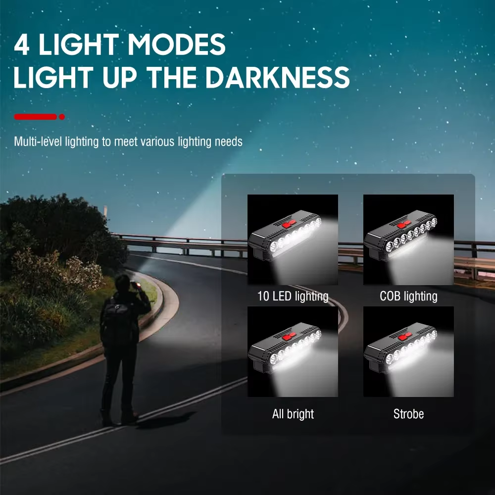 Super Bright 10 LED Dual Light Source Led Headlights Rechargeable And Waterproof