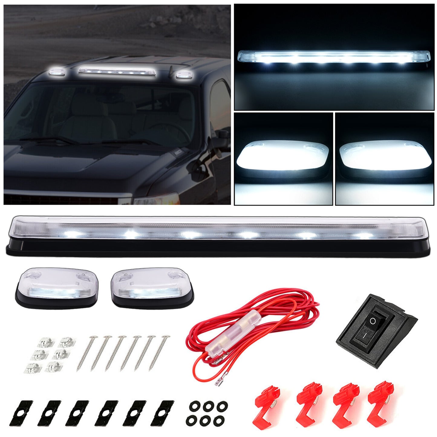 Solid Spare 3Pcs White LED Cab Roof Marker Top lights For Chevrolet Silverado 2500 3500