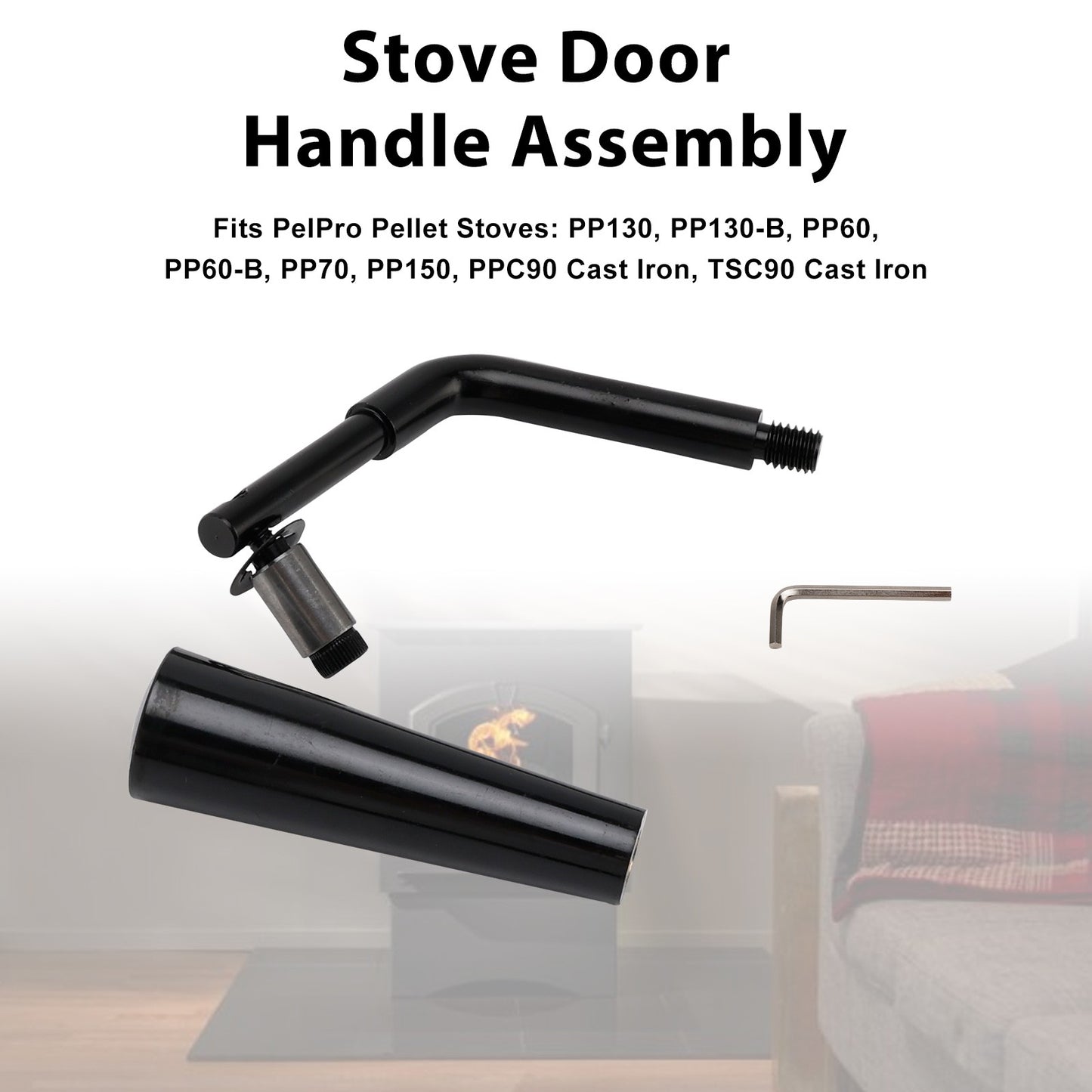 Threaded Door Handle Assembly for PelPro Stoves PP60 PP70 PP130、150 PPC90 TSC90