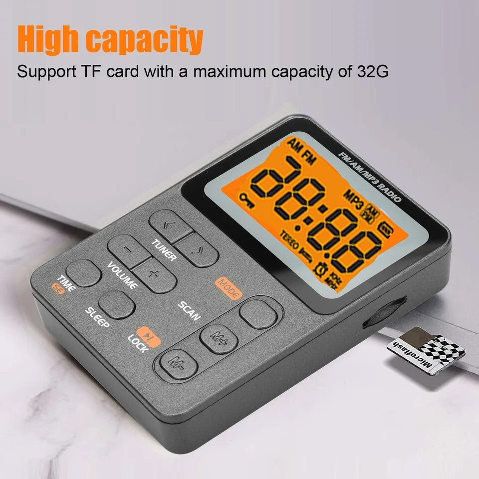 Portable Pocket Digital LCD AM FM Radio Stereo MP3 USB Rechargeable w/Earphones