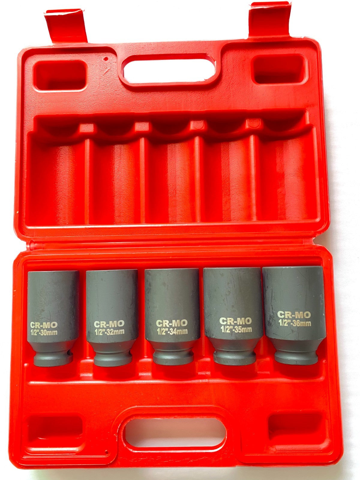 1/2'' Drive 12 POINT 5pcs Deep Spindle Axle Nut Socket Set 30 32 34 35 36mm