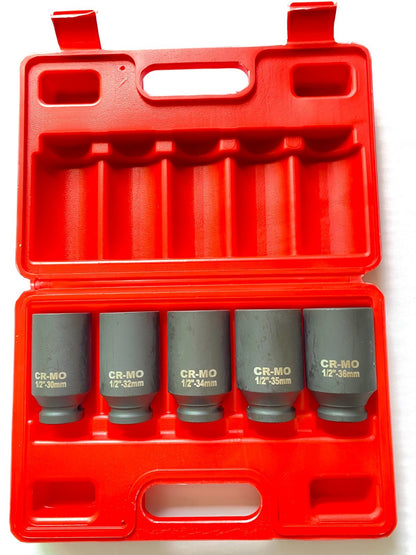 1/2'' Drive 12 POINT 5pcs Deep Spindle Axle Nut Socket Set 30 32 34 35 36mm