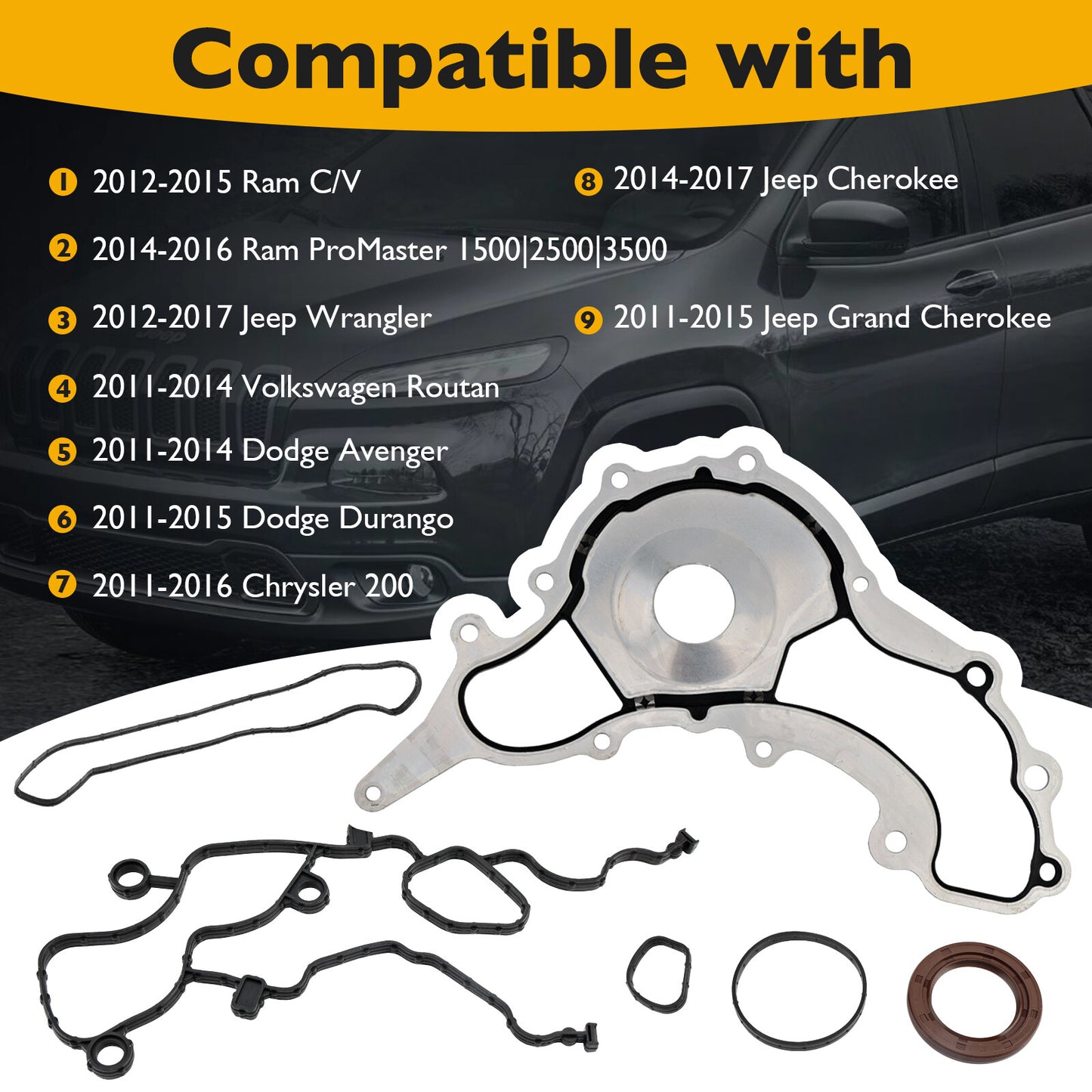 Timing Cover Gasket Set For 2011-18 Dodge Ram Chrysler 200 300 Jeep 3.2L 3.6L V6