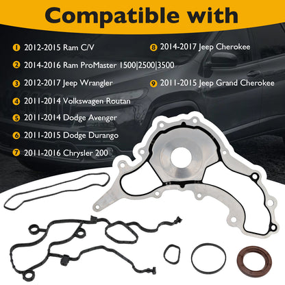 Timing Cover Gasket Set For 2011-18 Dodge Ram Chrysler 200 300 Jeep 3.2L 3.6L V6