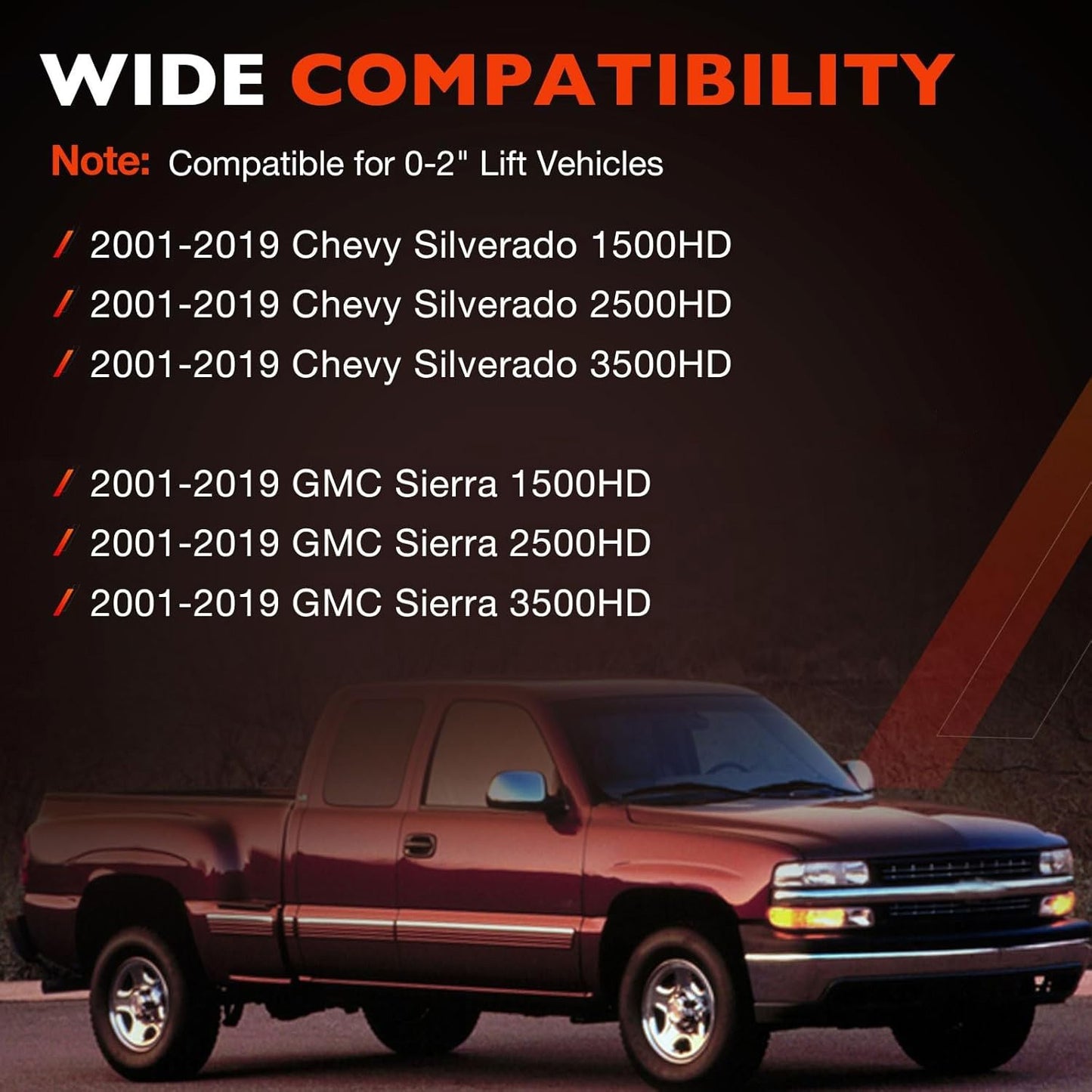 2X Sway Bar End Link 0-2" Lift For 1999-2019 Chevy GMC Sierra 1500/2500/3500 HD